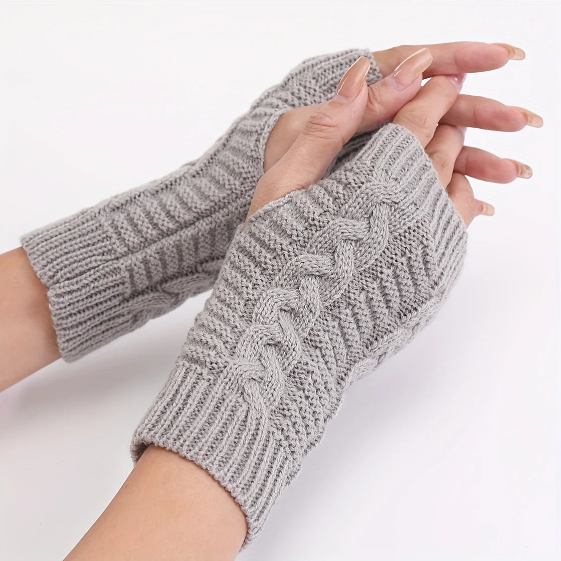 Belro knit women's winter fingerless gloves in cozy, textured knit fabric, perfect for cold weather and stylish winter accessories.
