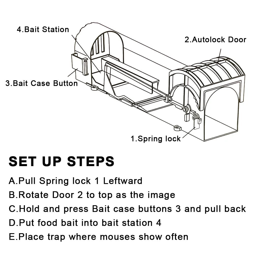 Belro reusable humane mouse trap with self-locking mechanism, designed for outdoor pest control in home and garden settings.