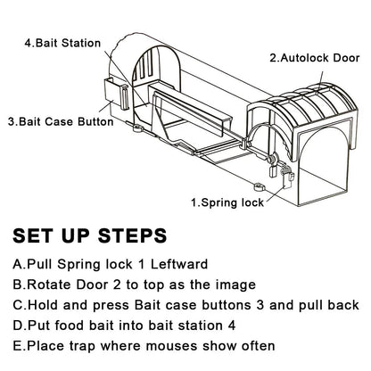 Belro reusable humane mouse trap with self-locking mechanism, designed for outdoor pest control in home and garden settings.