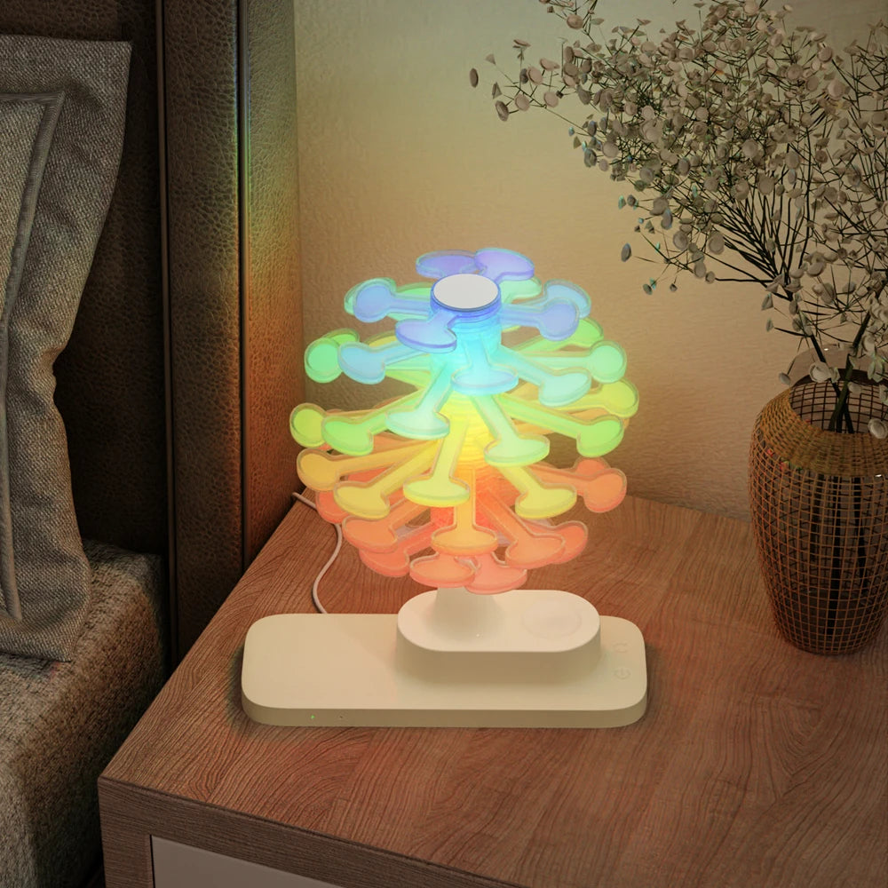 Belro Spiral Tree table lamp with integrated wireless charger, modern night light with a sleek, artistic design and built-in charging pad.