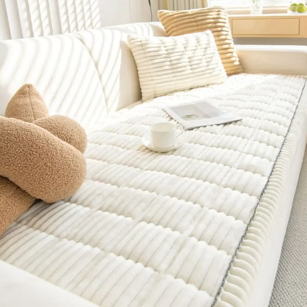Belro Ultra Plush Sofa Bedding Couch Slipcover in soft, plush fabric covering a sofa for a cozy, stylish home decor update.