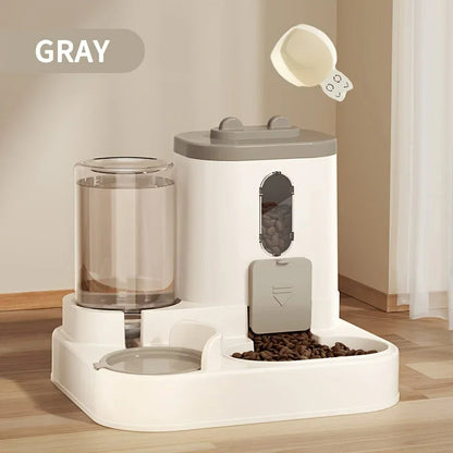 Belro 2-in-1 dog and cat feeder with water dispenser, showing dual storage bowls for pet food and water.