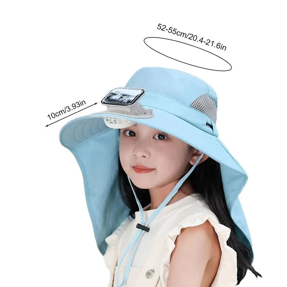 Belro adjustable kids' solar fan hat with built-in cooling fan, sun protection, and adjustable strap for outdoor play.