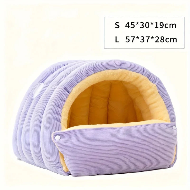 Belro Warm Arctic Fleece Cat Cave Bed with enclosed design, soft interior, suitable for cozy feline relaxation.