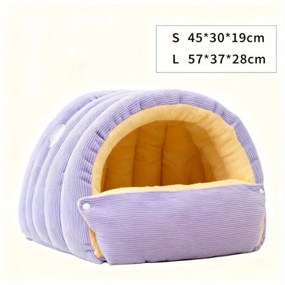 Belro Warm Arctic Fleece Cat Cave Bed with enclosed design, soft interior, suitable for cozy feline relaxation.