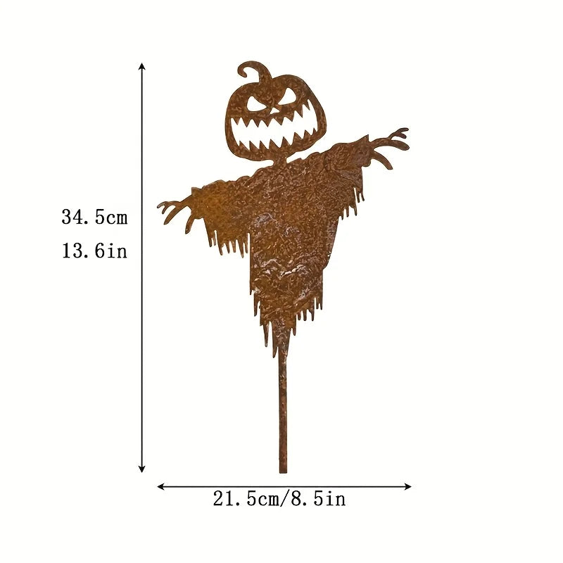 Rustic scary pumpkin scarecrow Halloween decor worn as men's clothing by Belro, featuring a spooky pumpkin face and rustic design.