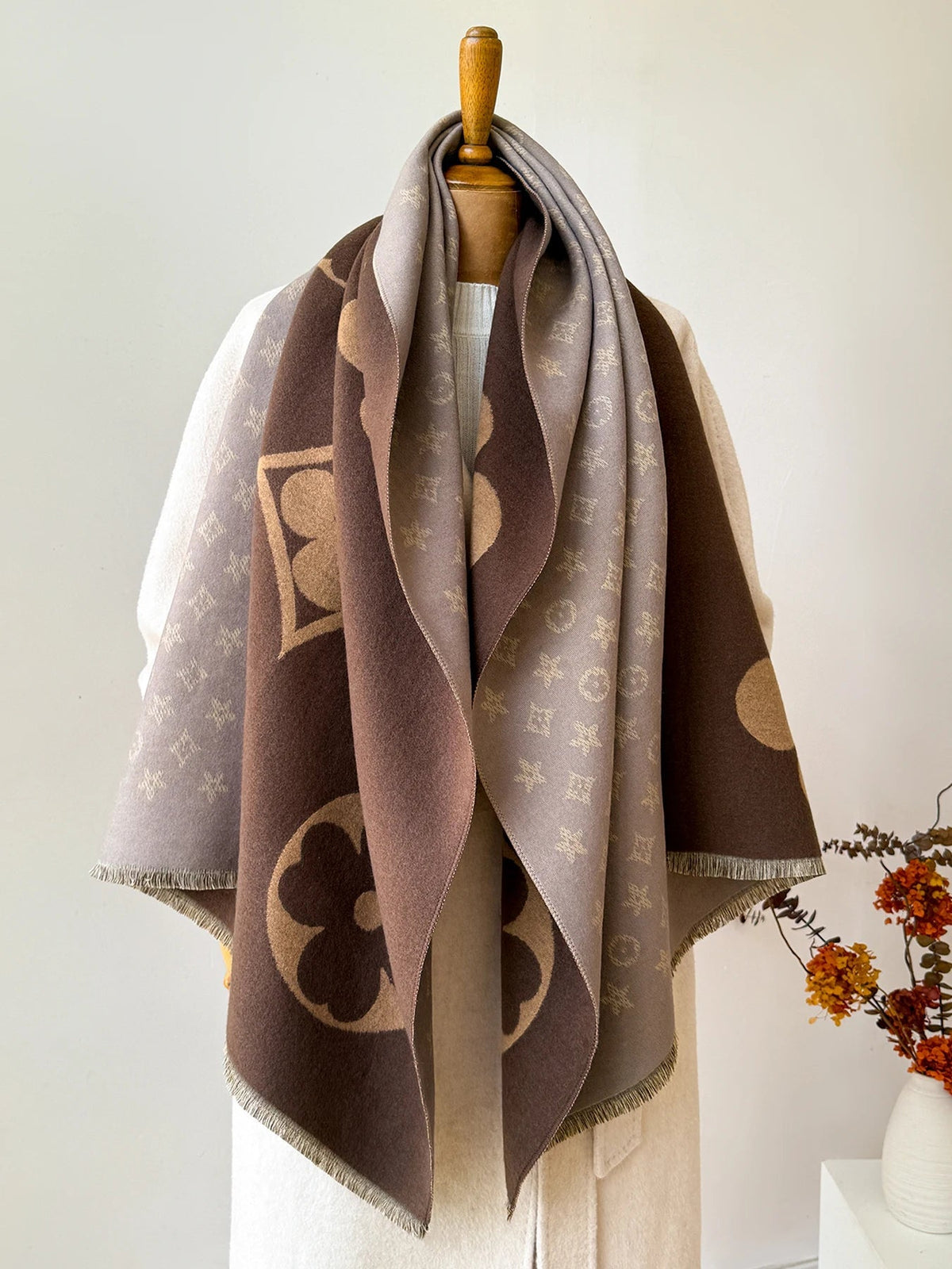 Belro luxury faux cashmere winter scarf and neck warmer in soft beige, showcasing plush fabric and stylish design.