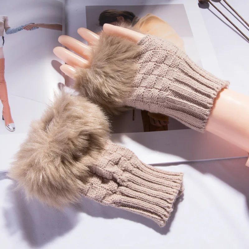 Belro faux fur fingerless winter gloves with soft hand warmers and stylish design, perfect for cold weather.