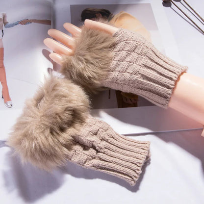 Belro faux fur fingerless winter gloves with soft hand warmers and stylish design, perfect for cold weather.