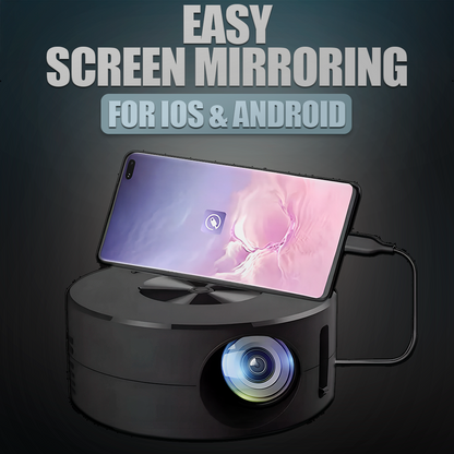 Belro Mini Portable Ultra HD Projector displaying a bright, clear image on a wall, compact electronic device for home entertainment