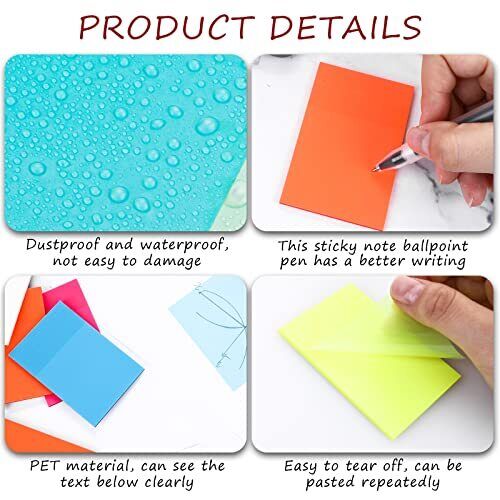 Clear transparent sticky notes from Belro, small office stationery for notes and reminders on desks and documents.