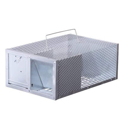 Belro single door reusable mouse trap in a metal cage for outdoor pest control, designed to catch mice humanely.