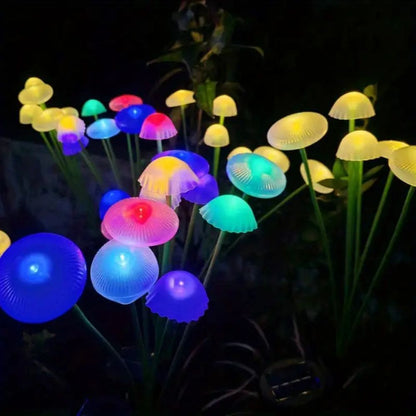 Belro solar swaying mushroom garden decor lights in outdoor garden setting, illuminating with colorful, whimsical mushroom designs.