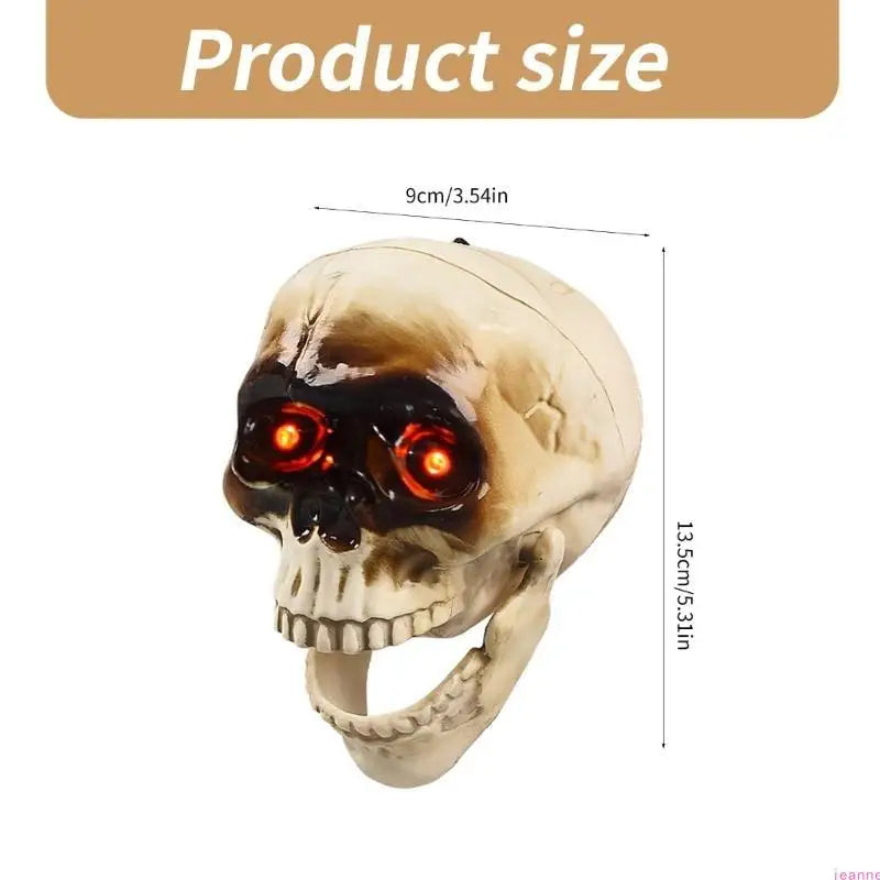 Belro animated Halloween skeleton head with flashing eyes, designed as a men's costume accessory or spooky clothing prop.