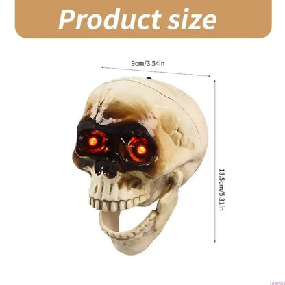 Belro animated Halloween skeleton head with flashing eyes, designed as a men's costume accessory or spooky clothing prop.