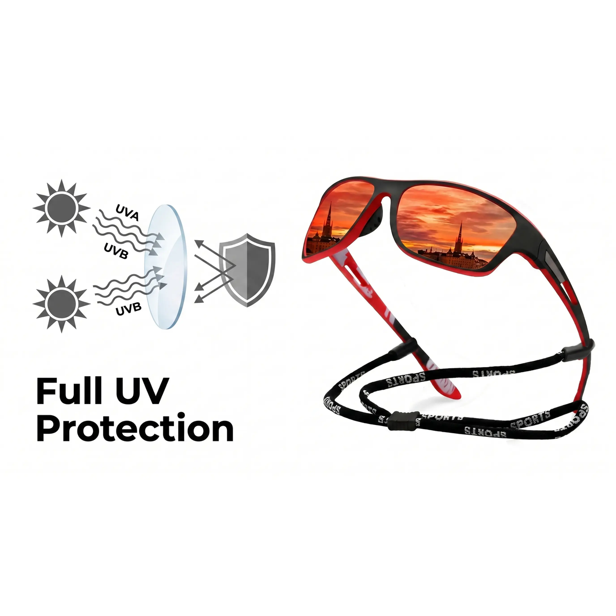 BowLift polarized sports sunglasses with UV400 protection, scratch-resistant and lightweight, designed for active outdoor use.