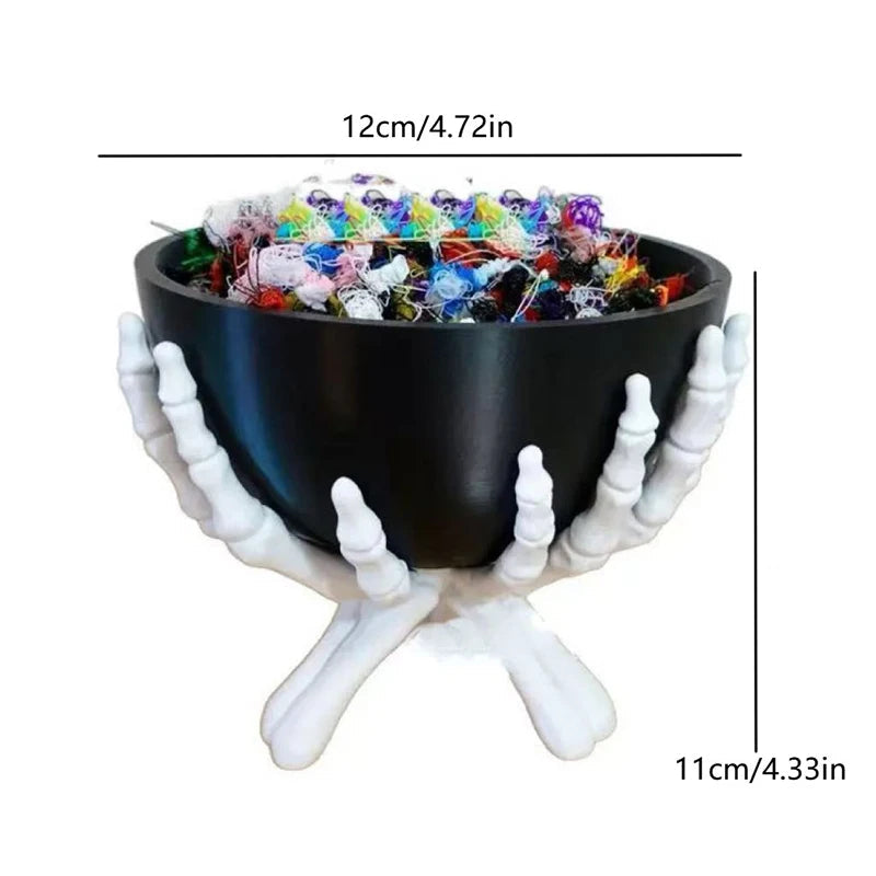 Belro Gothic Skeleton Hands Halloween candy bowl with detailed bone design, perfect for spooky kitchen and dining decor.