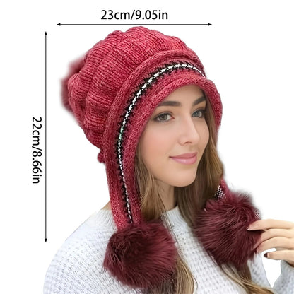 Belro fleece-lined winter hat with faux fur pom pom, cozy warm accessory for cold weather and winter fashion.