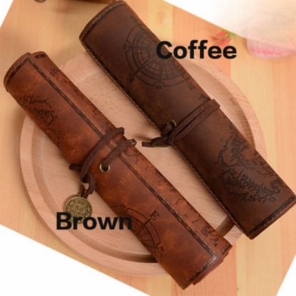 Vintage leather pencil case by Belro with multiple compartments, ideal for office and stationery organization.