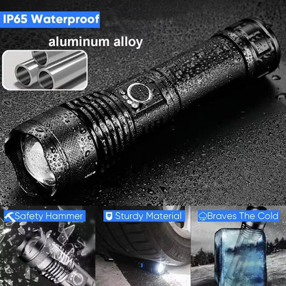 Belro high lumen rechargeable flashlight with black body, compact design, and LED light beam for bright illumination.