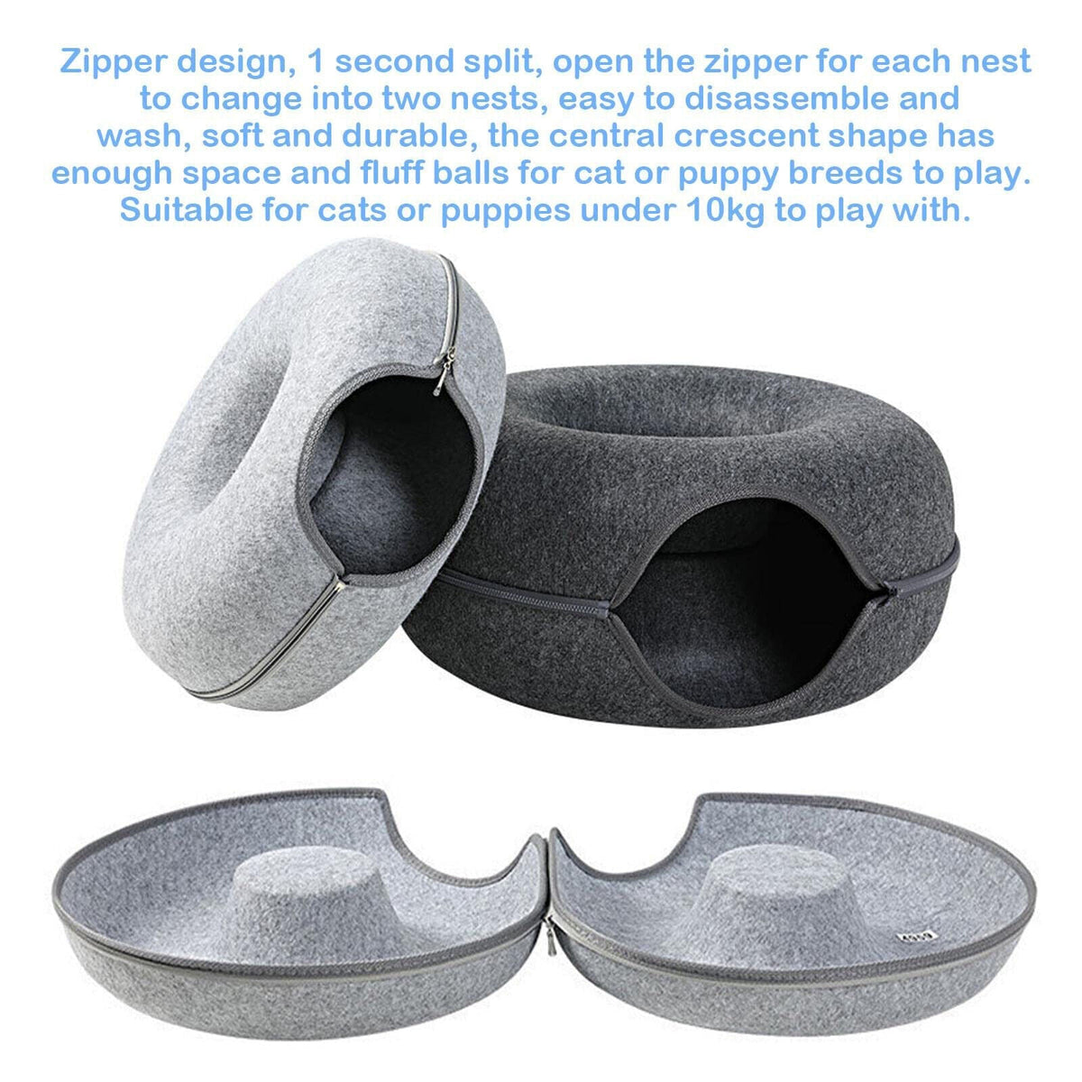 Belro Tunnel Interactive Cat Bed showing a cozy, fabric-covered tunnel toy for cats, perfect for play and rest.