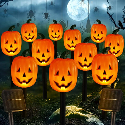 Belro lighted Halloween pumpkin and ghost solar decor set, festive accessories for outdoor Halloween decorations, illuminated at night