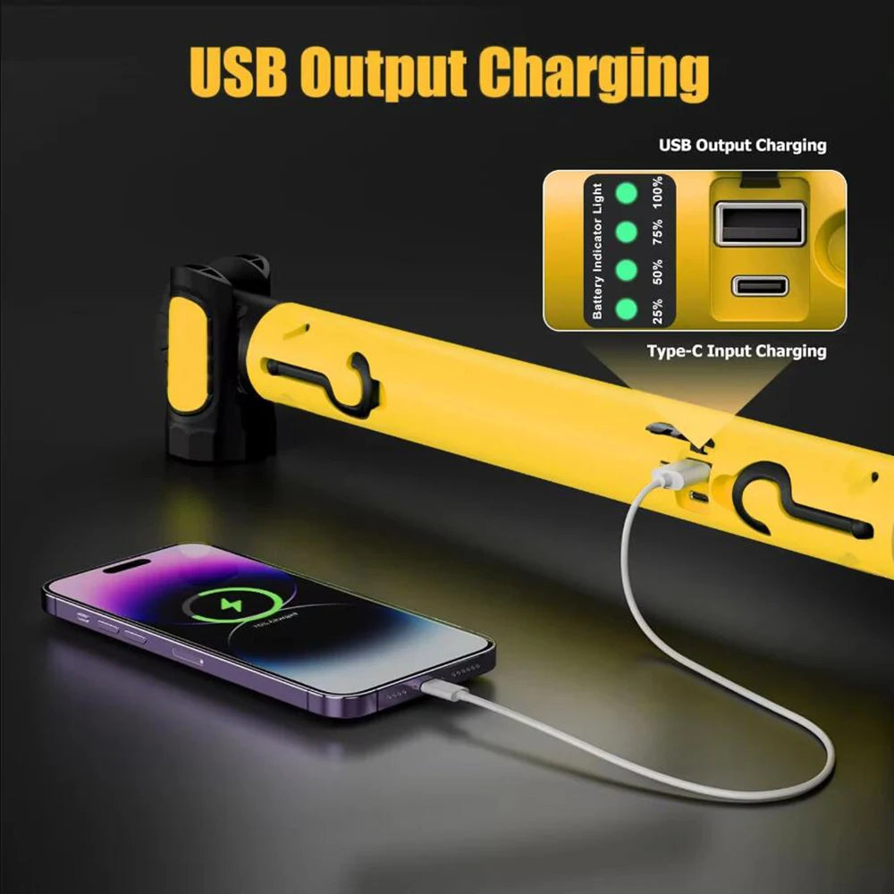 Belro rechargeable LED work light with magnetic base, compact flashlight for hands-free lighting and versatile use in electronics and tools.