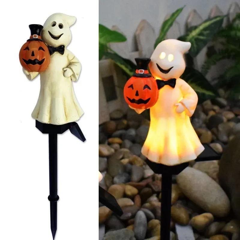 Belro Halloween solar outdoor light decoration hanging from umbrella, featuring spooky-themed design for festive outdoor ambiance