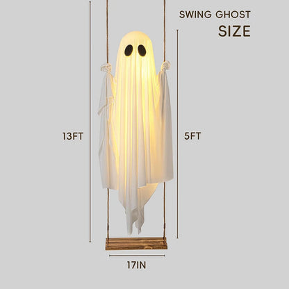 Belro outdoor ghost Halloween decoration with LED lights, hanging umbrella design, and swing for spooky seasonal decor.