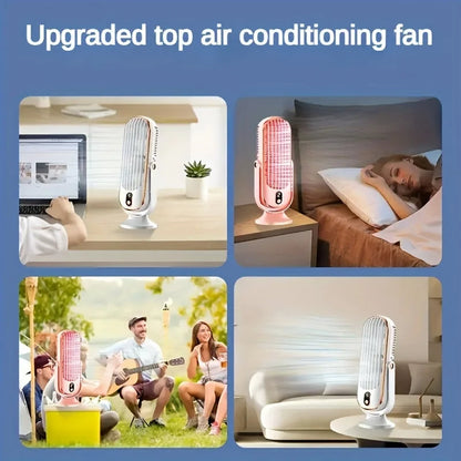 Belro mini portable air conditioner for desktop, compact home and garden outdoor cooling device with vents and control panel.