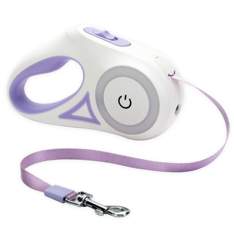 Belro LED retractable dog leash with built-in light for visibility during nighttime walks, durable and easy to handle.