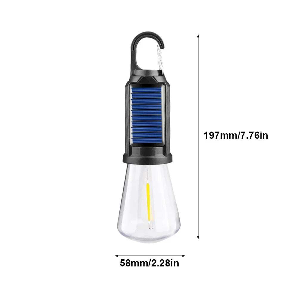 Belro solar rechargeable camping lantern with hooked design, bright LED light for outdoor camping and hiking.