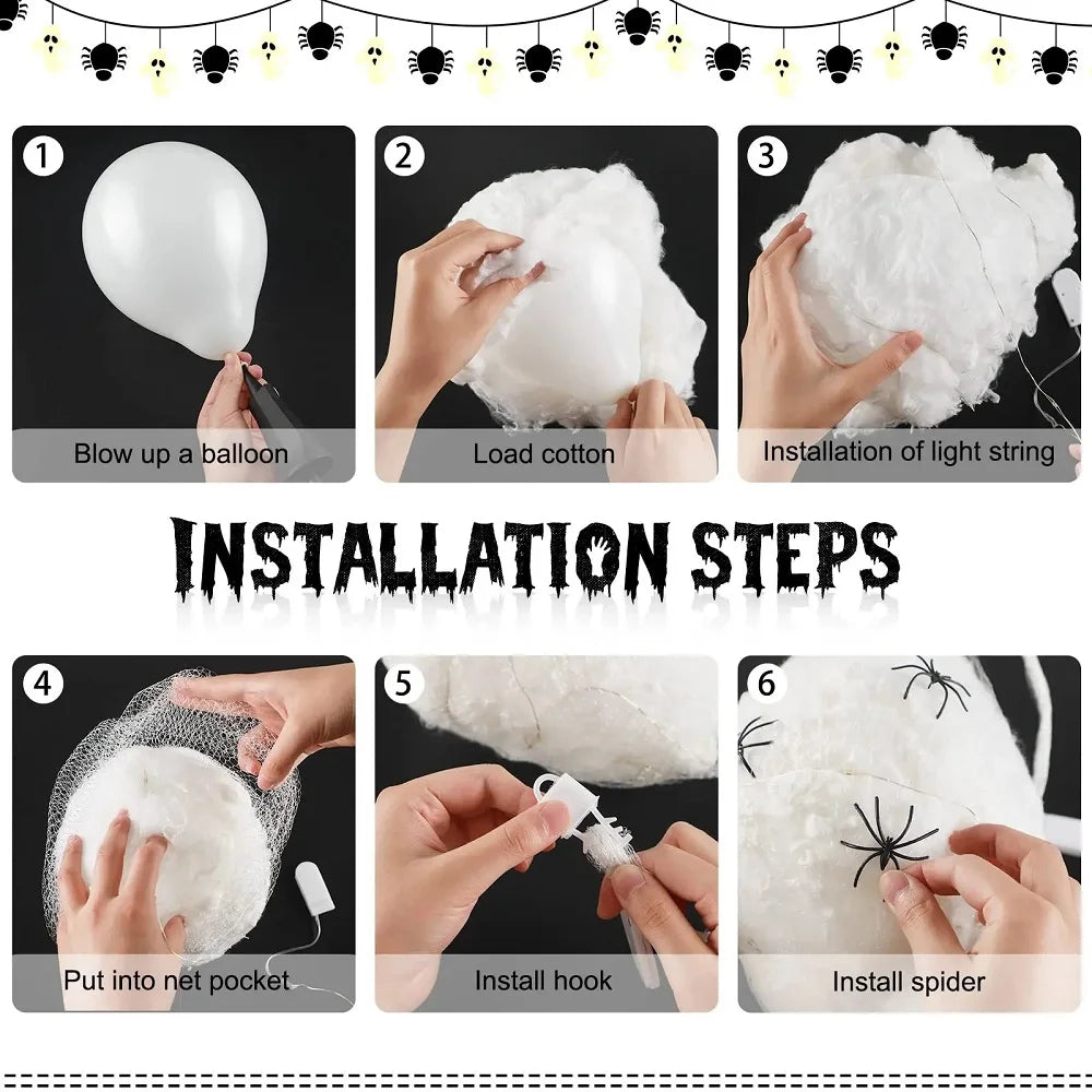 Belro Light Up Spider Egg Sacs Halloween decor hanging prop for outdoor home and garden spooky Halloween decoration.