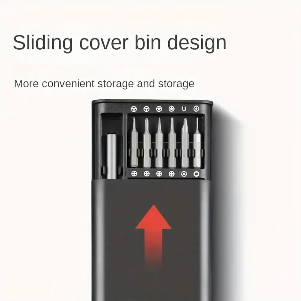 Belro portable precision screwdriver set with multiple interchangeable bits, compact hand tools for detailed repair work.