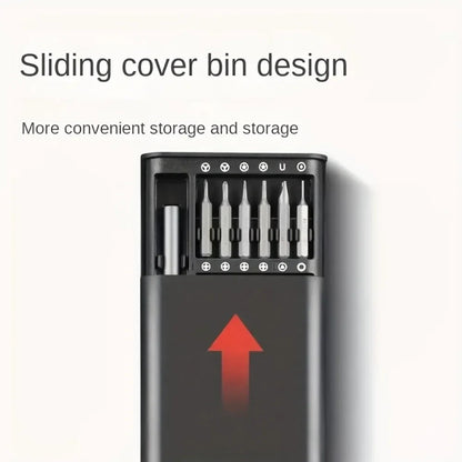 Belro portable precision screwdriver set with multiple interchangeable bits, compact hand tools for detailed repair work.