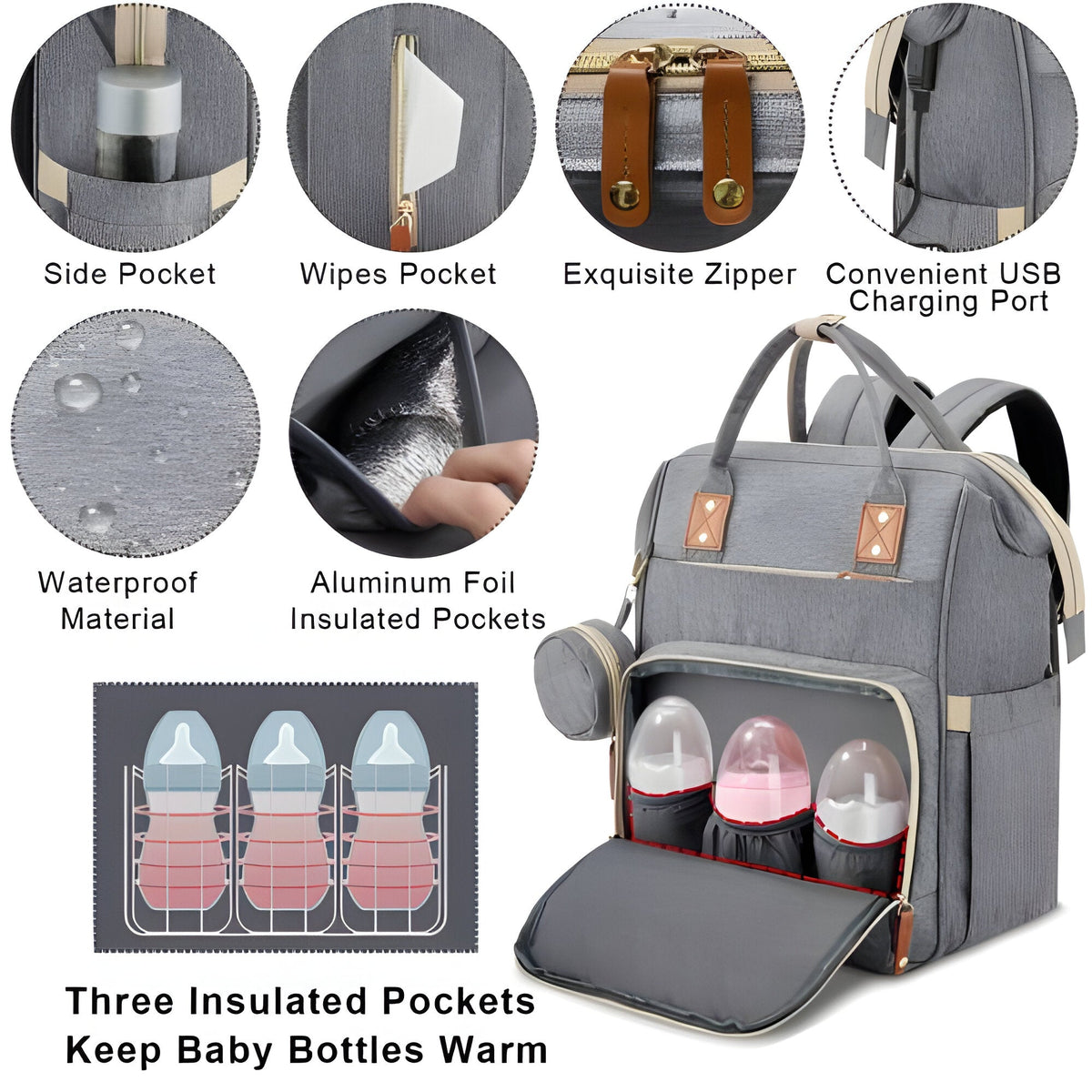 Belro changing bag with built-in traveling baby cot, black and gray with multiple compartments for baby essentials and on-the-go convenience.