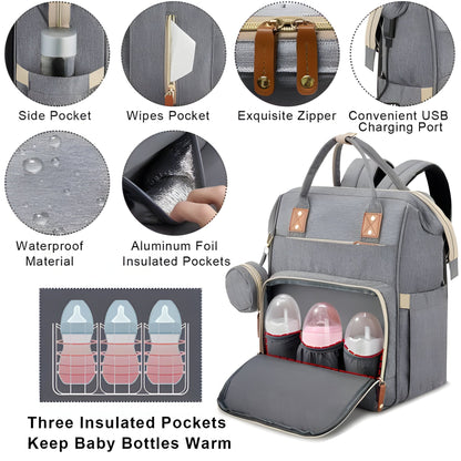 Belro changing bag with built-in traveling baby cot, black and gray with multiple compartments for baby essentials and on-the-go convenience.