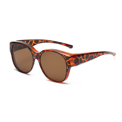 BowLift Fit-Over Polarised UV400 Sunglasses with wraparound design, designed to wear over glasses for UV protection and style.