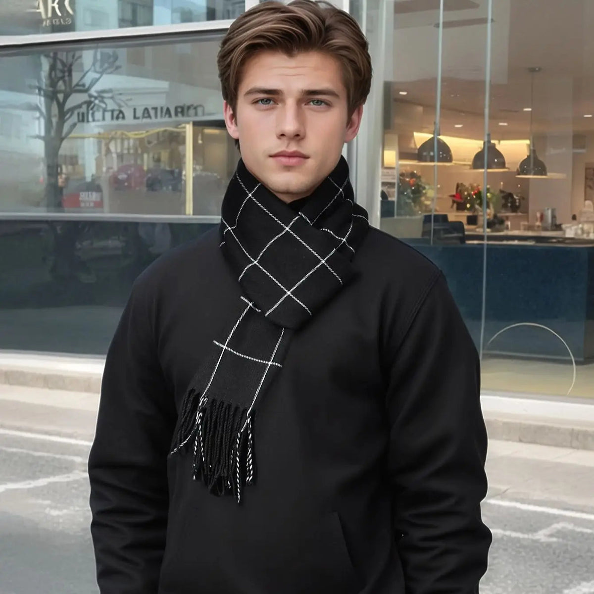 Belro luxury plaid cashmere winter scarf for men, stylish accessories with soft, warm cashmere fabric and classic plaid pattern.