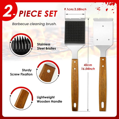 Belro long handle barbecue grill brush with scraper, featuring a sturdy metal bristle head for cleaning grill grates.