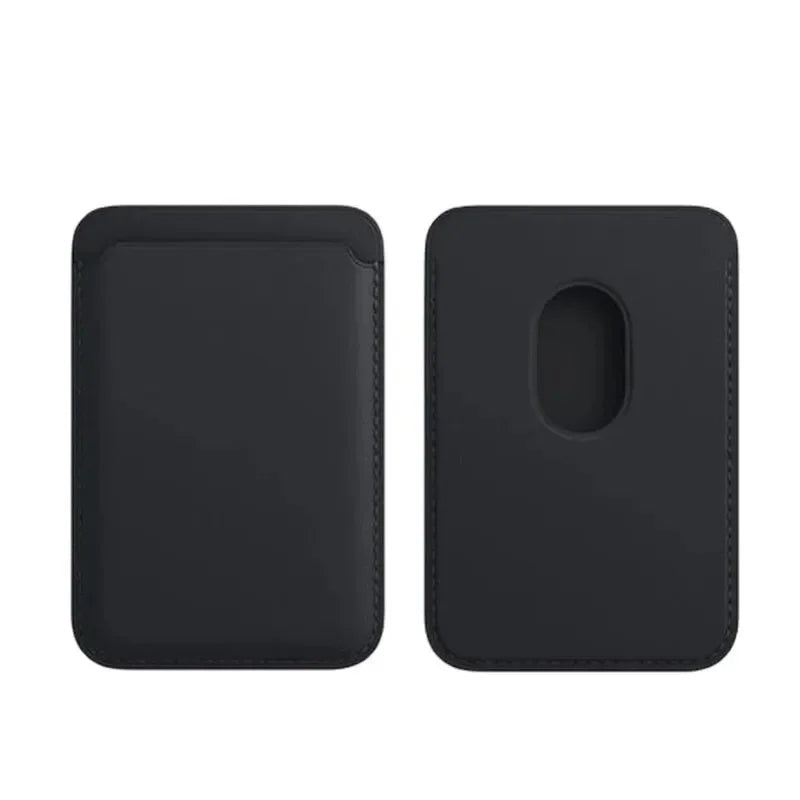 Belro magnetic leather card holder wallet attached to an iPhone, compact accessory with multiple card slots and sleek design.
