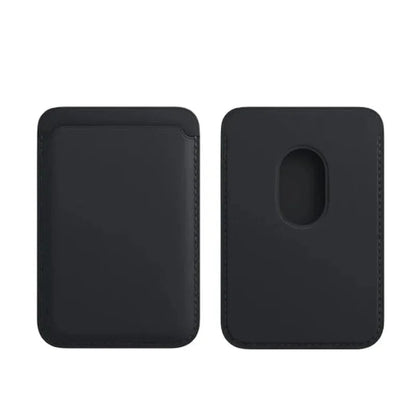 Belro magnetic leather card holder wallet attached to an iPhone, compact accessory with multiple card slots and sleek design.