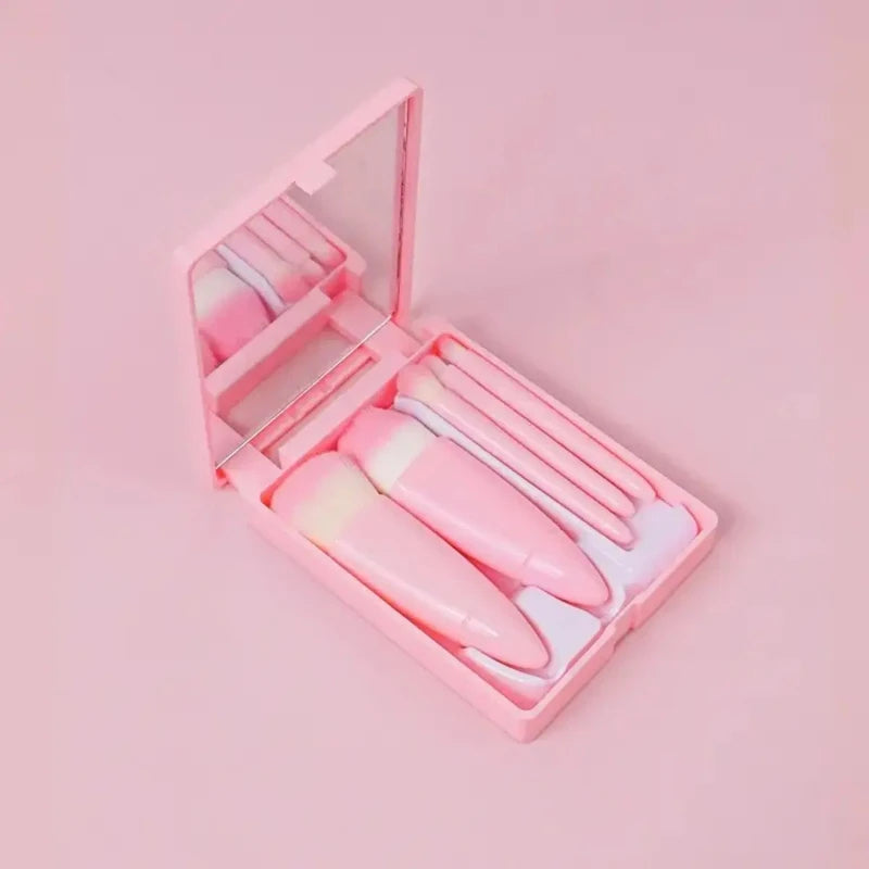 Belro Mini Makeup Brush Set with mirror, includes six small brushes for precise makeup application and a compact mirror.