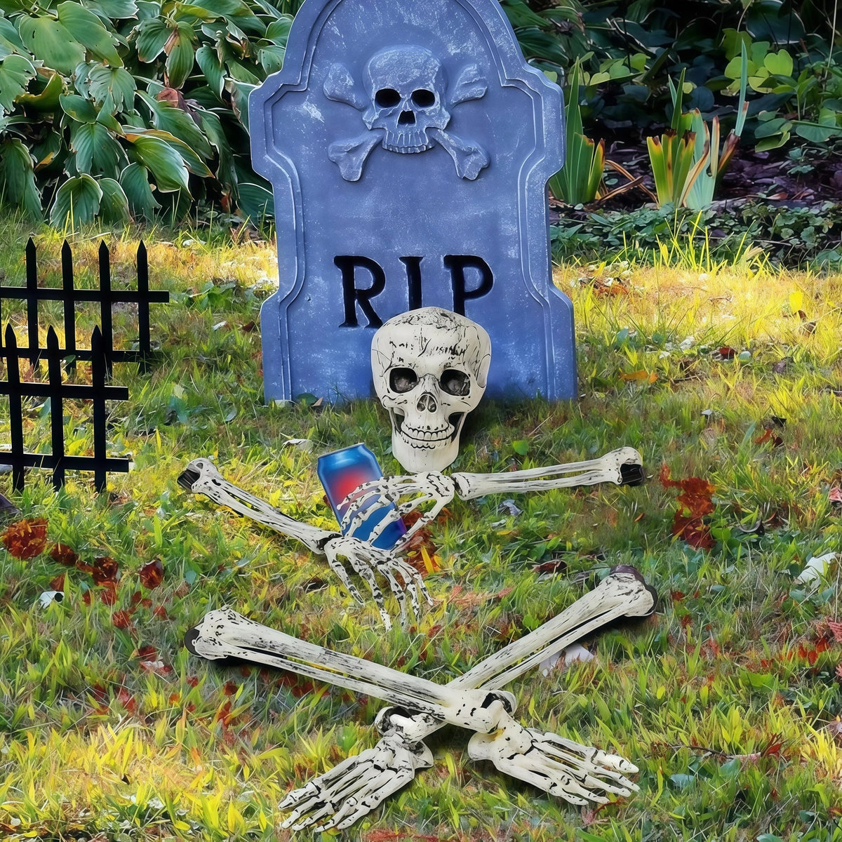 Belro Spooky Skeleton yard decoration with realistic bones, ideal for outdoor Halloween decor.