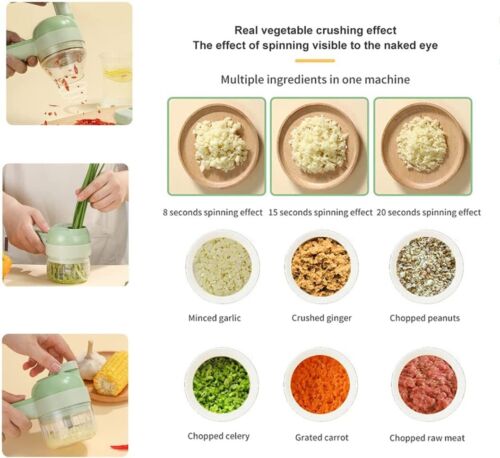 Belro 4-in-1 electric food cutter with stainless steel blades and ergonomic handle, ideal for slicing, dicing, and chopping in the kitchen.