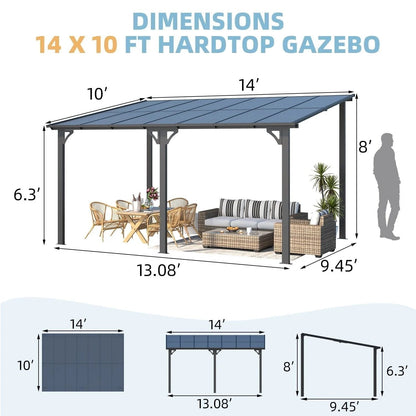 Dark gray aluminum patio cover by Casavibeo, 10 ft. x 14 ft. outdoor shade structure with clean, modern design.