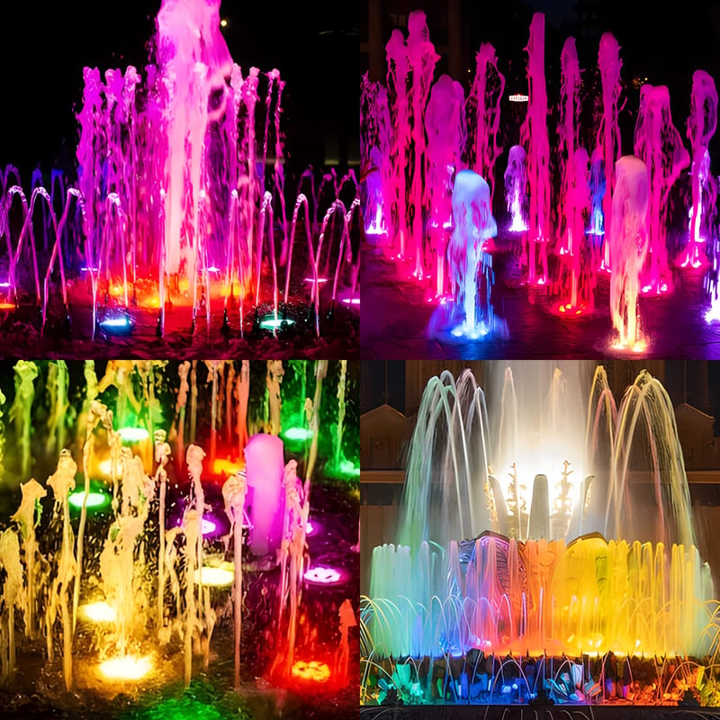 Belro submersible LED pool lights with six lamps illuminating outdoor swimming pool in a home and garden setting.
