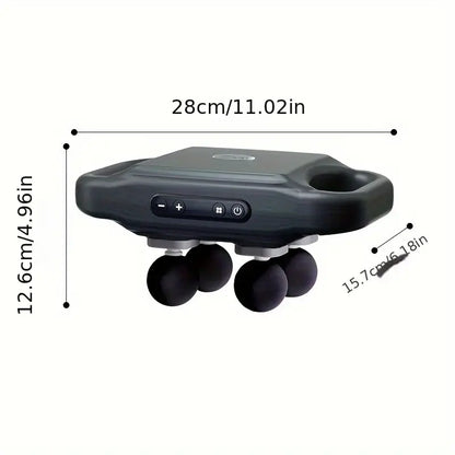 Belro deep tissue massage gun in black, handheld personal care appliance with multiple massage heads for muscle relief.