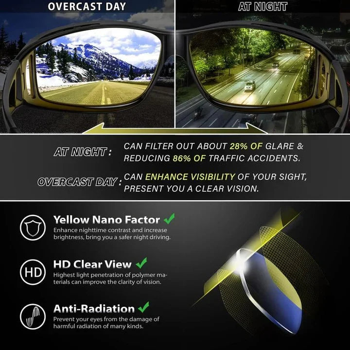 Mivoza night driving over-glasses with yellow anti-glare lenses, scratch-resistant, designed for improved night vision and comfort.