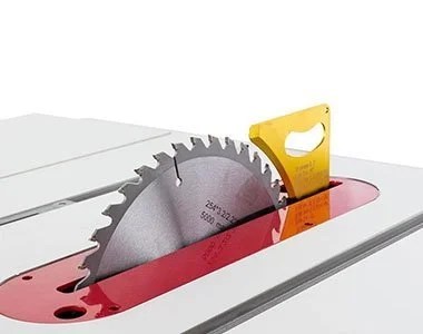 Casavibeo Shop Fox W1888 10-inch hybrid table saw with adjustable blade and sturdy metal stand, ideal for woodworking projects.